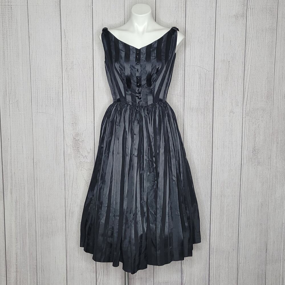 Vintage Black Striped Midi Dress